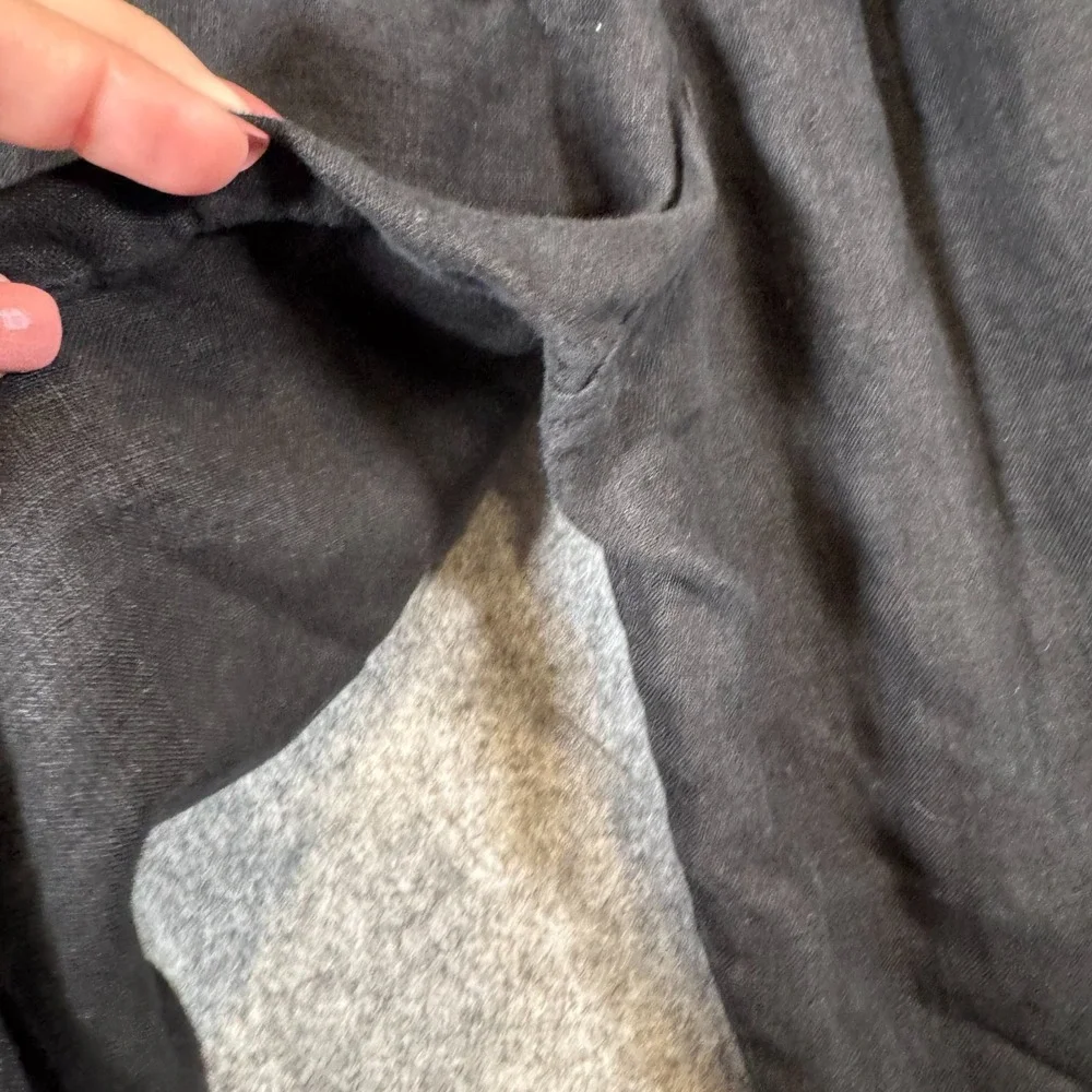 Mosaic Linen Wide Leg Pants Womens Large Black Elastic Waist Lagenlook Boho - Picture 6 of 10